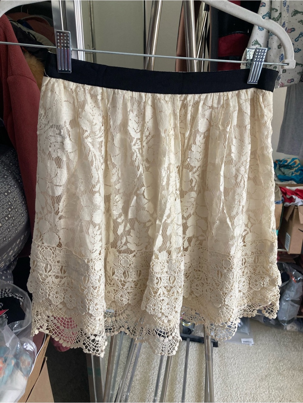 Ochirly Cream Lace Mini Dress with Black Waistband size XS 160/66A